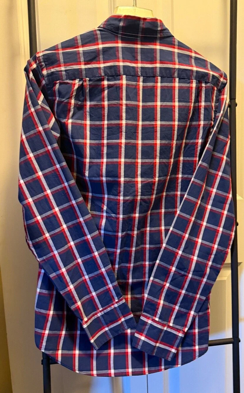 J Crew Shirt Mens XS Plaid Red Blue Slim Long Sleeve Button Down Shirt Cotton